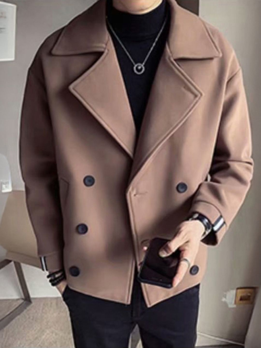 

HERE&NOW Men Lapel Collar Solid Casual Tailored Jacket, Brown