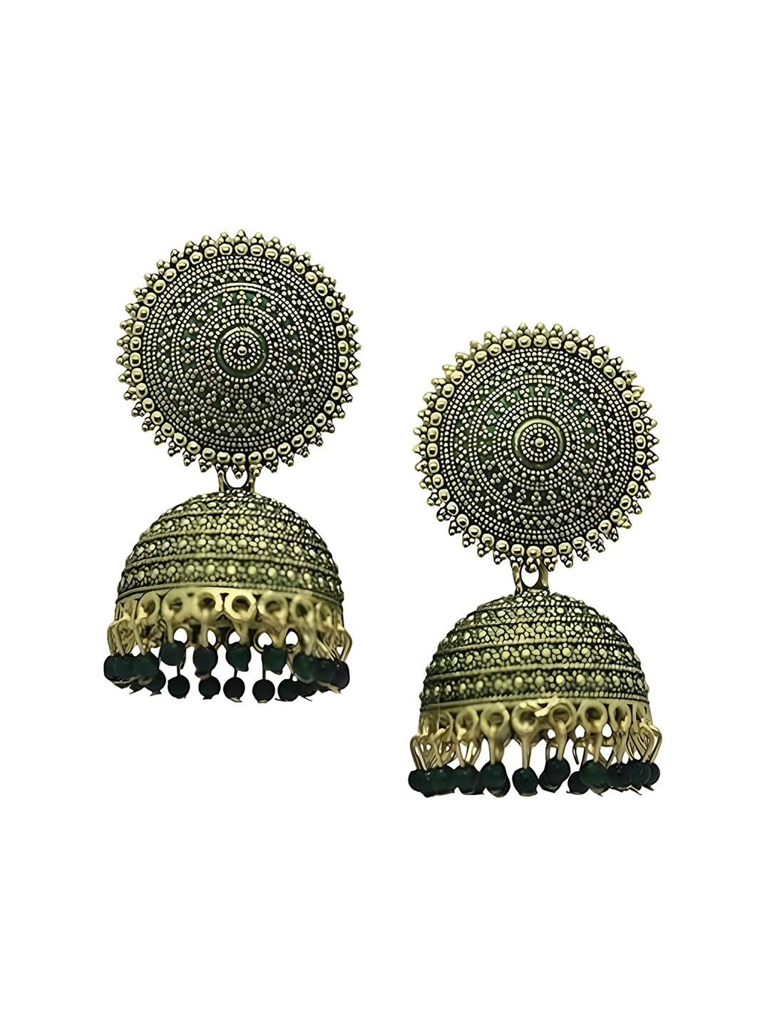 

JMBW INTERNATIONAL Gold-Plated Beaded Dome Shaped Jhumkas