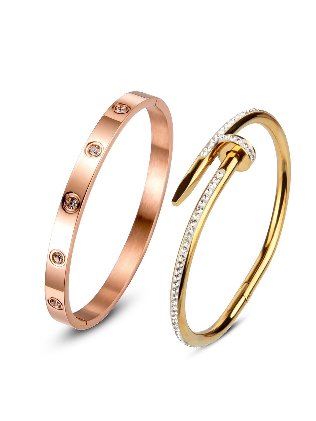 

MEENAZ Set Of 2 Gold-Plated Stainless Steel American Diamond Antique Kada Bracelet