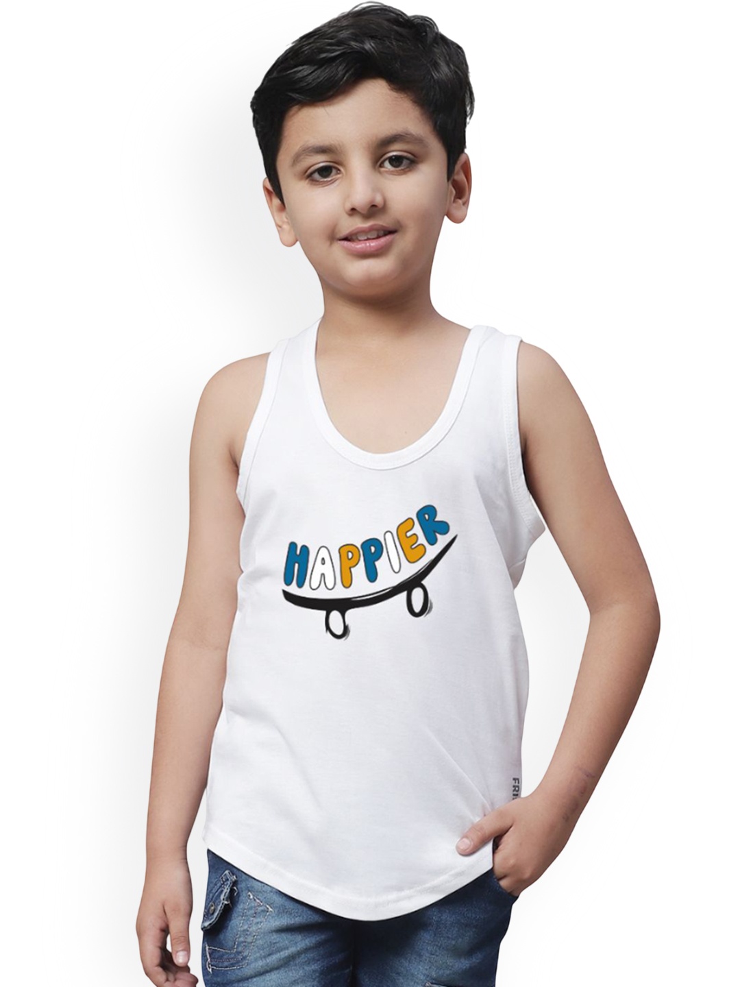 

Friskers Boys Printed Cotton Basic Vest 291124KDC707-02, White