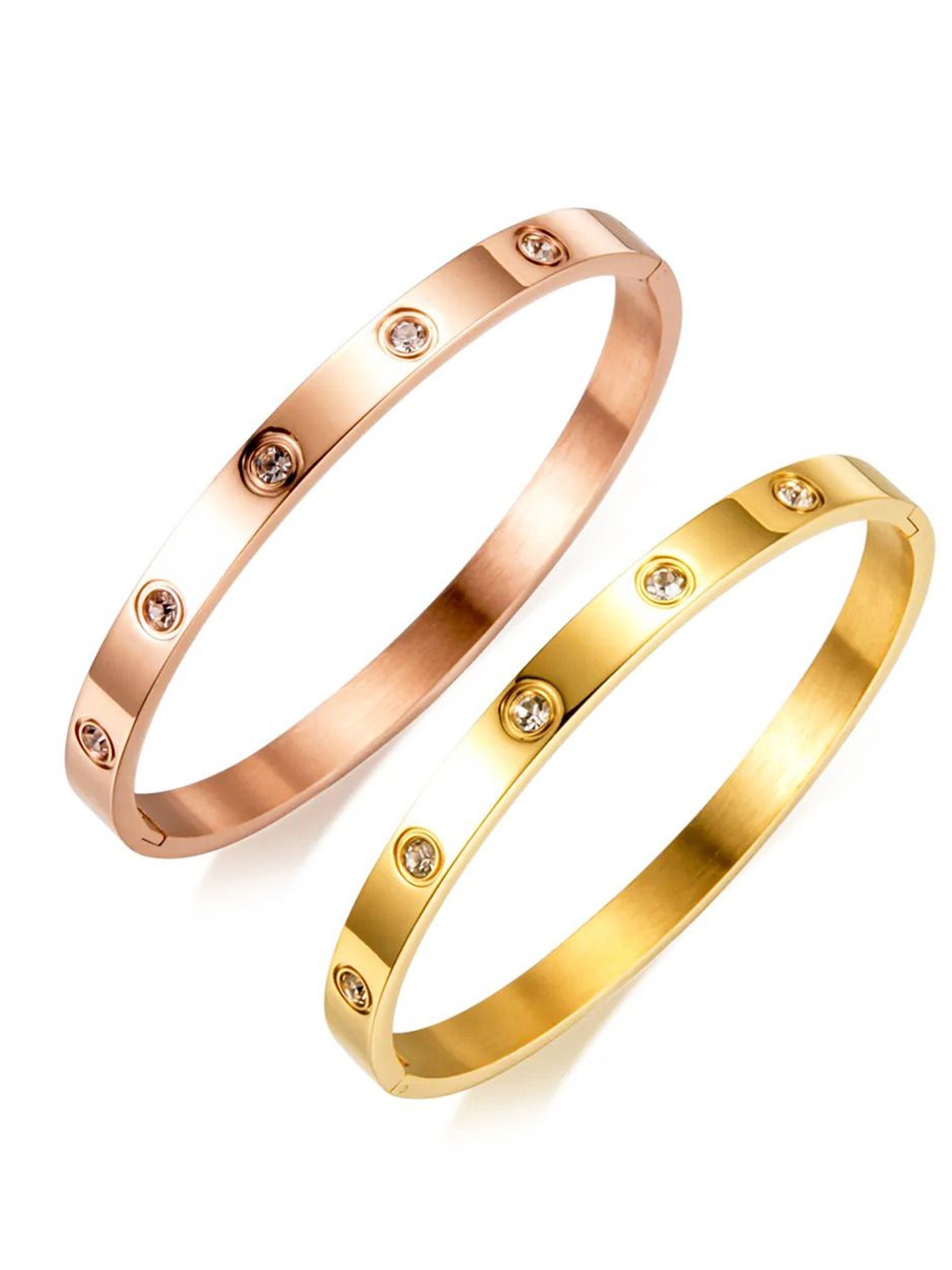 

MEENAZ Set Of 2 Gold-Plated AD Studded Stainless Steel Anti Tarnish Kada Bracelet