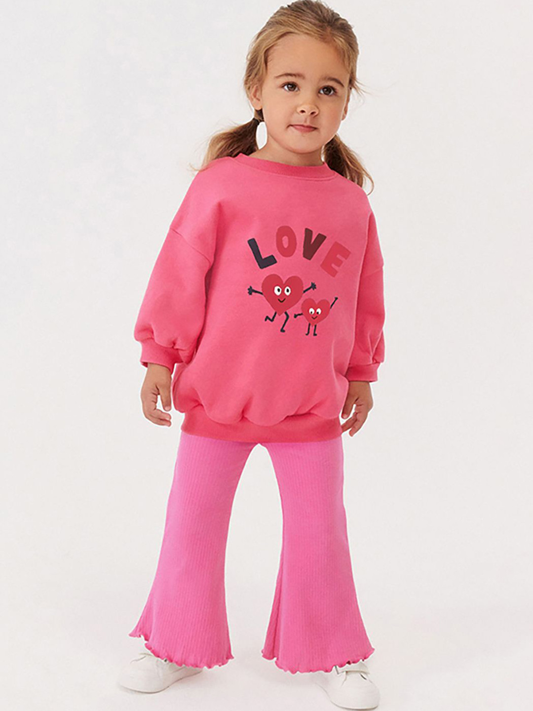 

JC SPARKLE Girls Typography Printed Drop Shoulders Pure Cotton Sweatshirt With Trousers, Pink