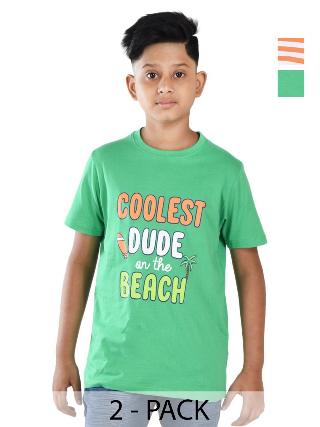 

Clothe Funn Boys Pack Of 2 Typography Printed T-shirt, Green