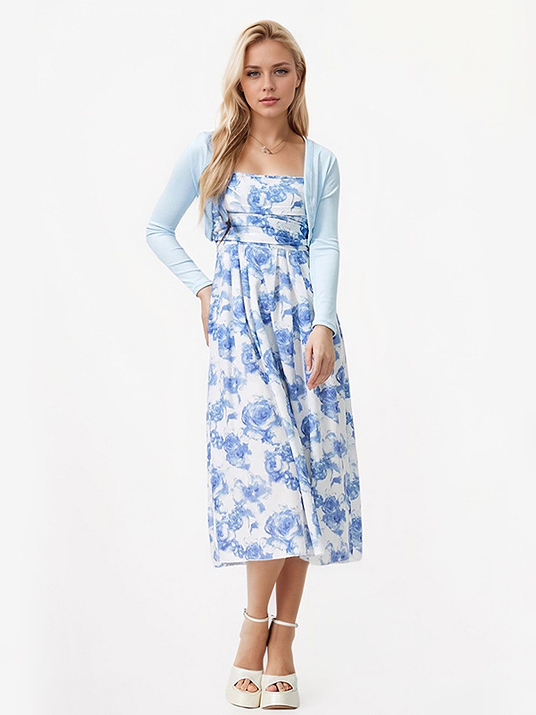 

LULU & SKY Floral Print Fit & Flare Midi Dress, Blue