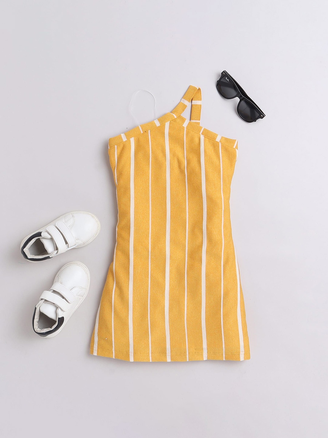 

taffykids Striped One Shoulder A-Line Dress, Yellow