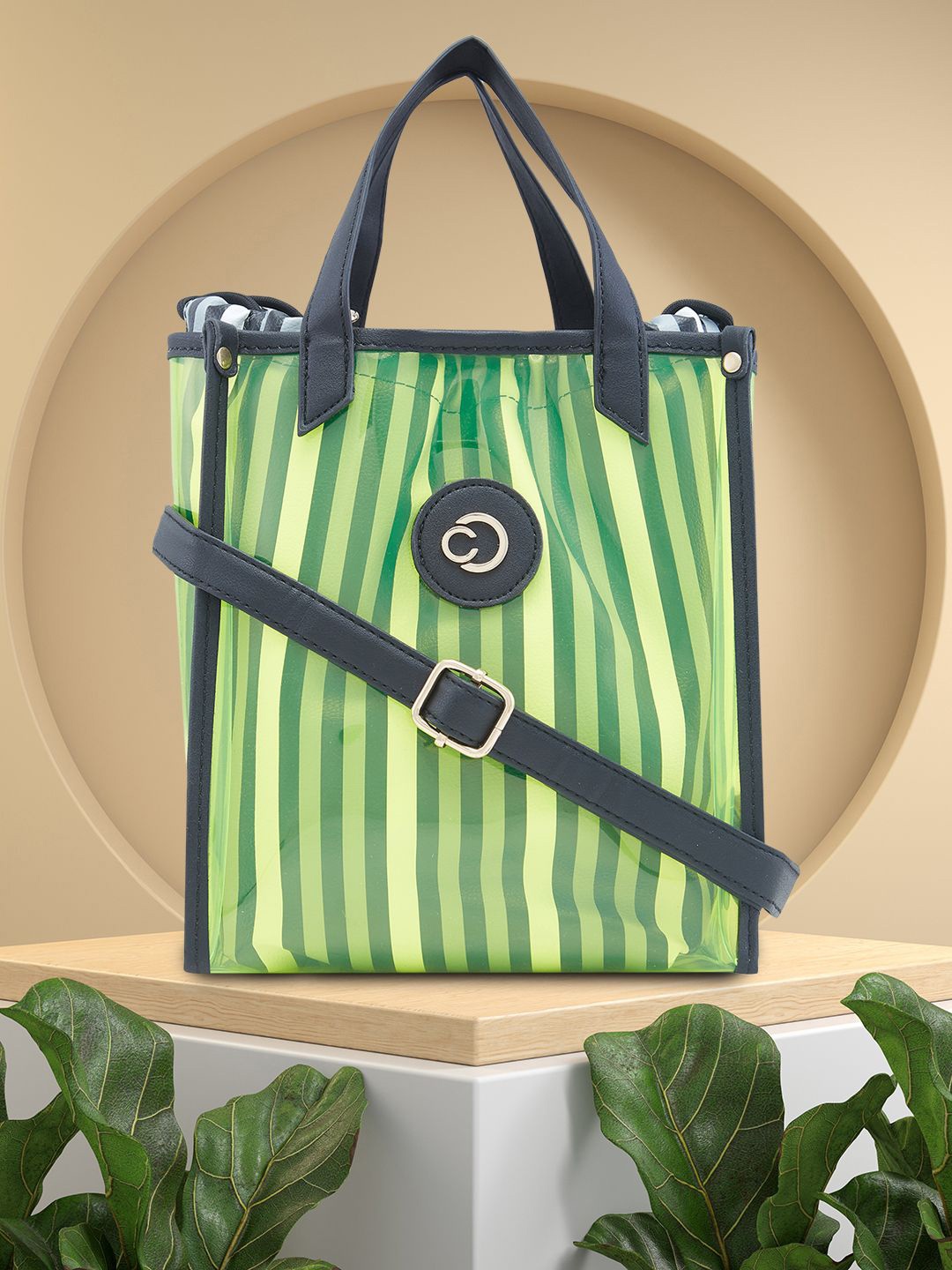 

Caprese Striped PU Shopper Tote Bag, Green