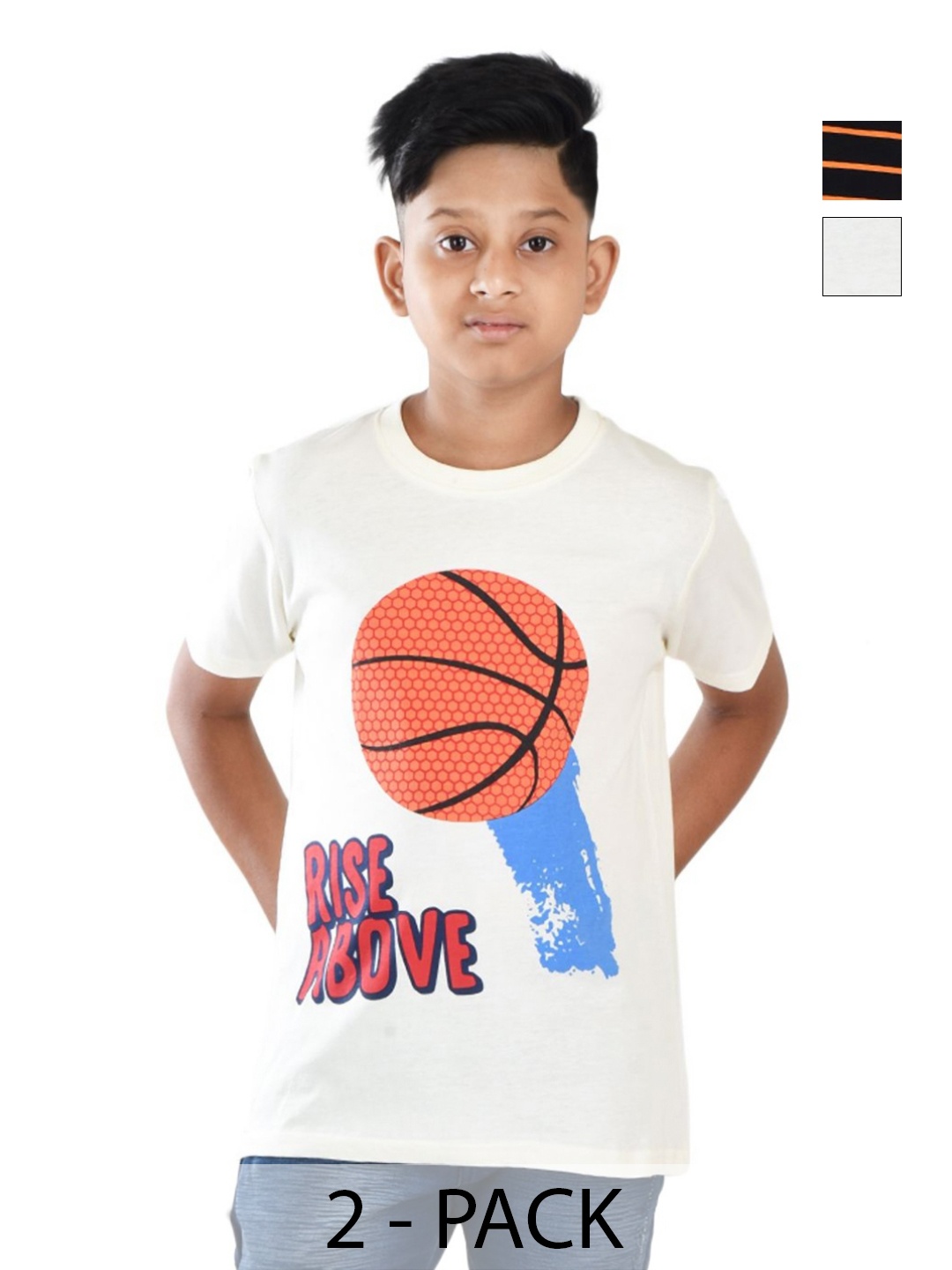 

Clothe Funn Boys Pack Of 2 Graphic Printed Pure Cotton T-shirt, Cream
