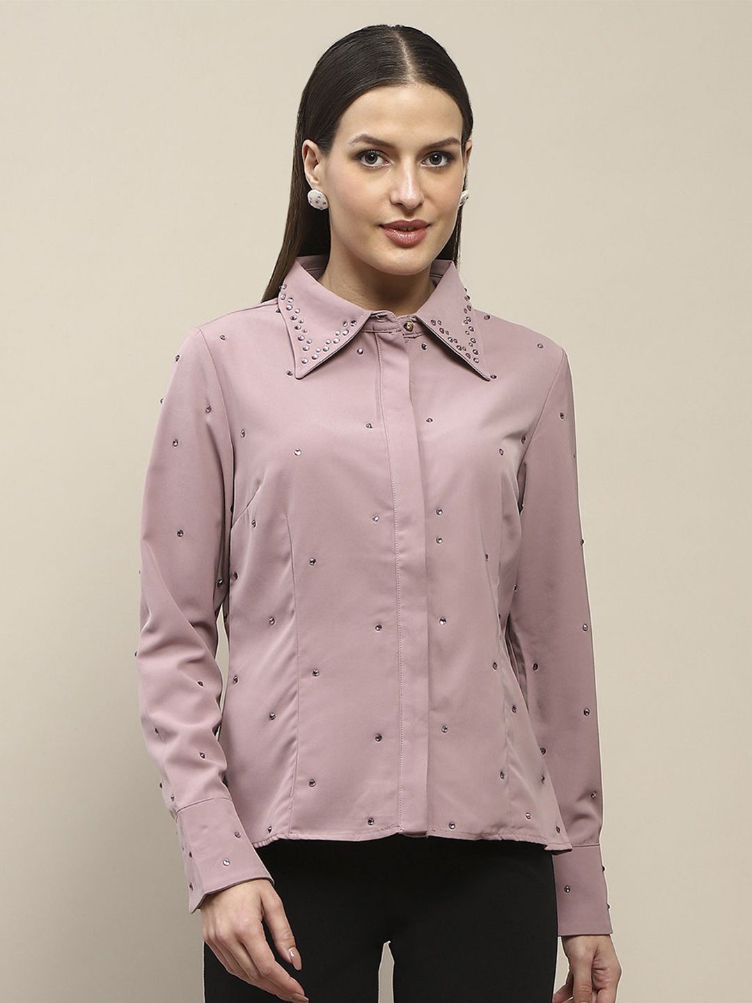 

Madame Women Opaque Embellished Casual Shirt, Lavender