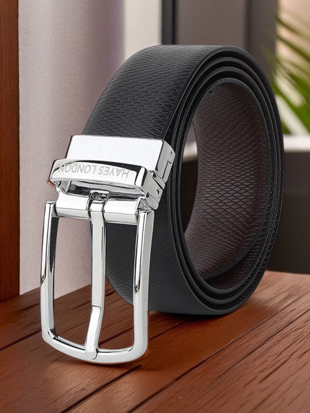 

Hayes London Men Belt Premium Genuine Formal Reversible Leather, Black