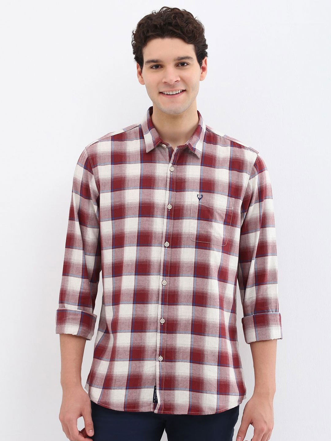 

Allen Solly Men Custom Spread Collar Checked Cotton Casual Shirt, Maroon