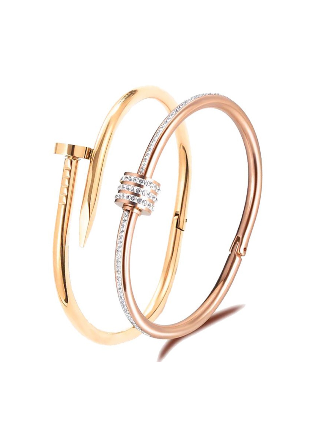 

MEENAZ Set Of 2 Gold-Plated AD Stainless Steel Cuff Bracelet