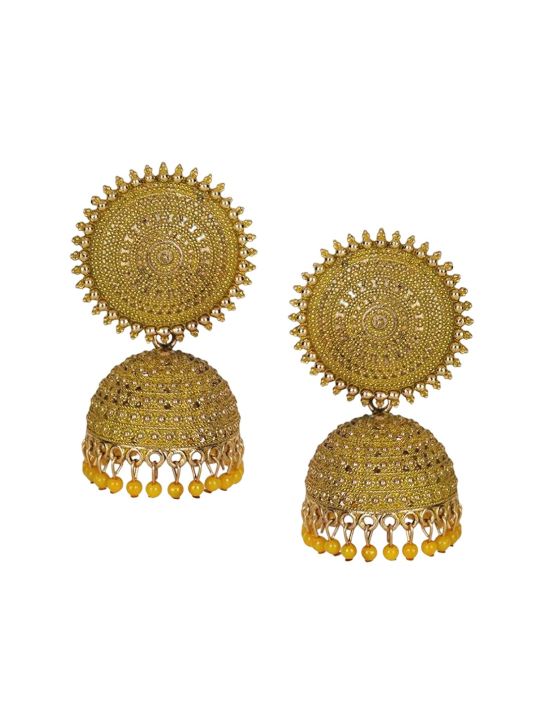 

JMBW INTERNATIONAL Gold-Plated Beaded Dome Shaped Jhumkas