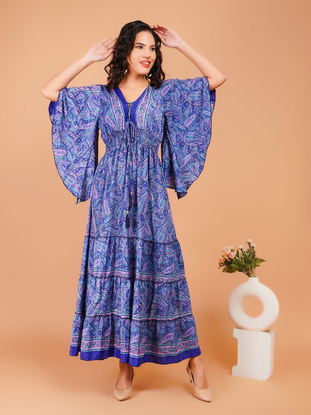 

Boholyfe Bohemian Print A-Line Maxi Dress, Blue