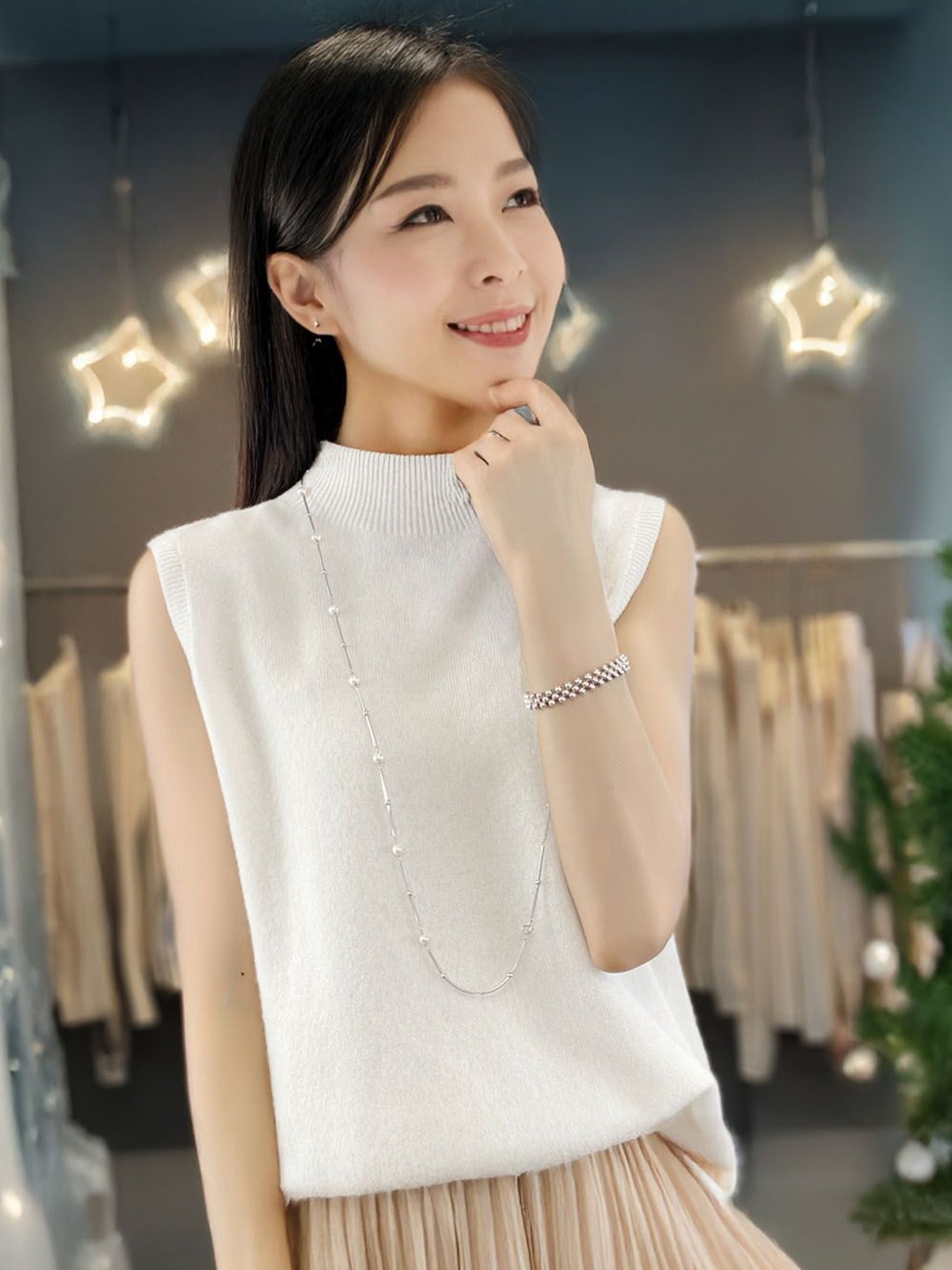 

StyleCast Mandarin Collar Top, Grey