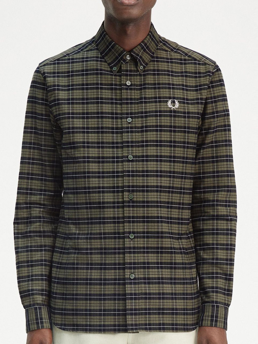 

Fred Perry Men Checked Casual Cotton Shirt, Olive