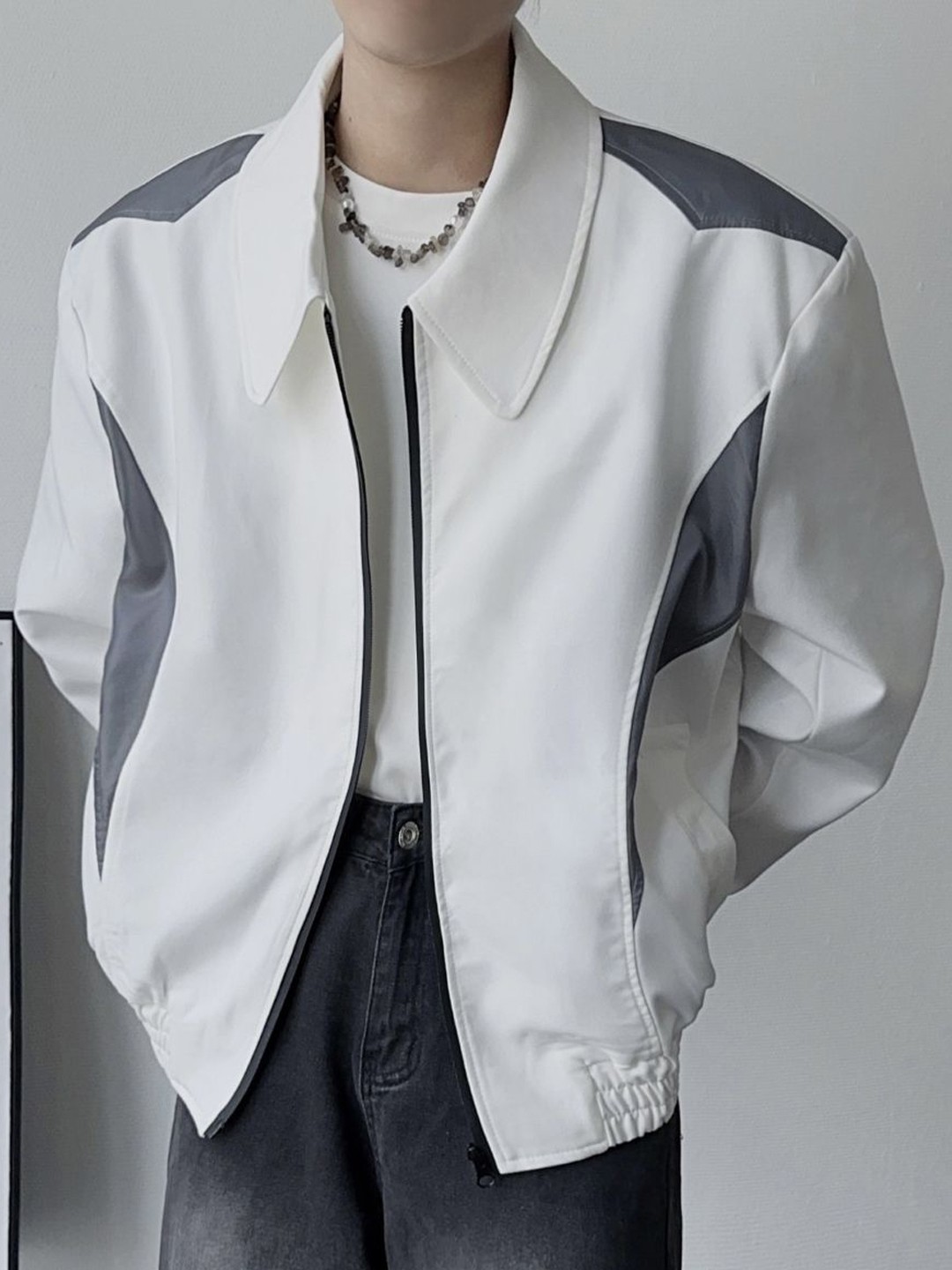 

HERE&NOW Men Spread Collar Colourblocked Casual Tailored Jacket, White