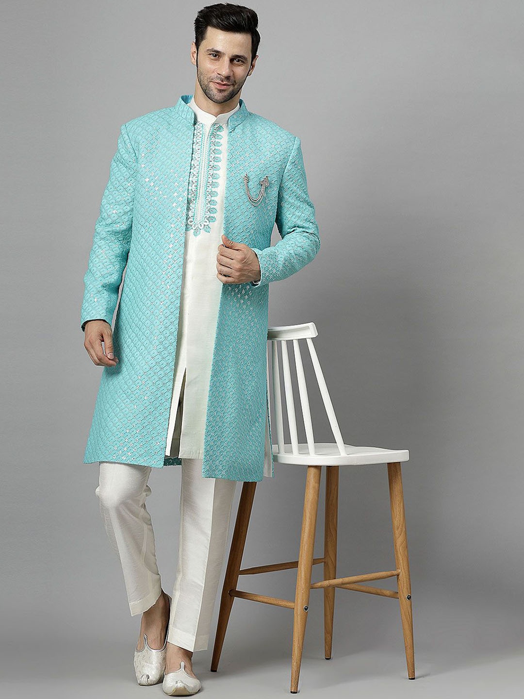

Utsav Fashion Embroidered Sherwani Set, Turquoise blue