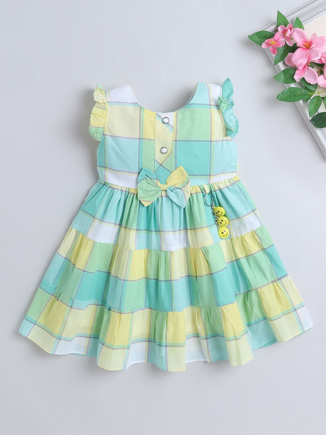 

The Magic Wand Girls Cotton Checked Fit & Flare Dress, Green