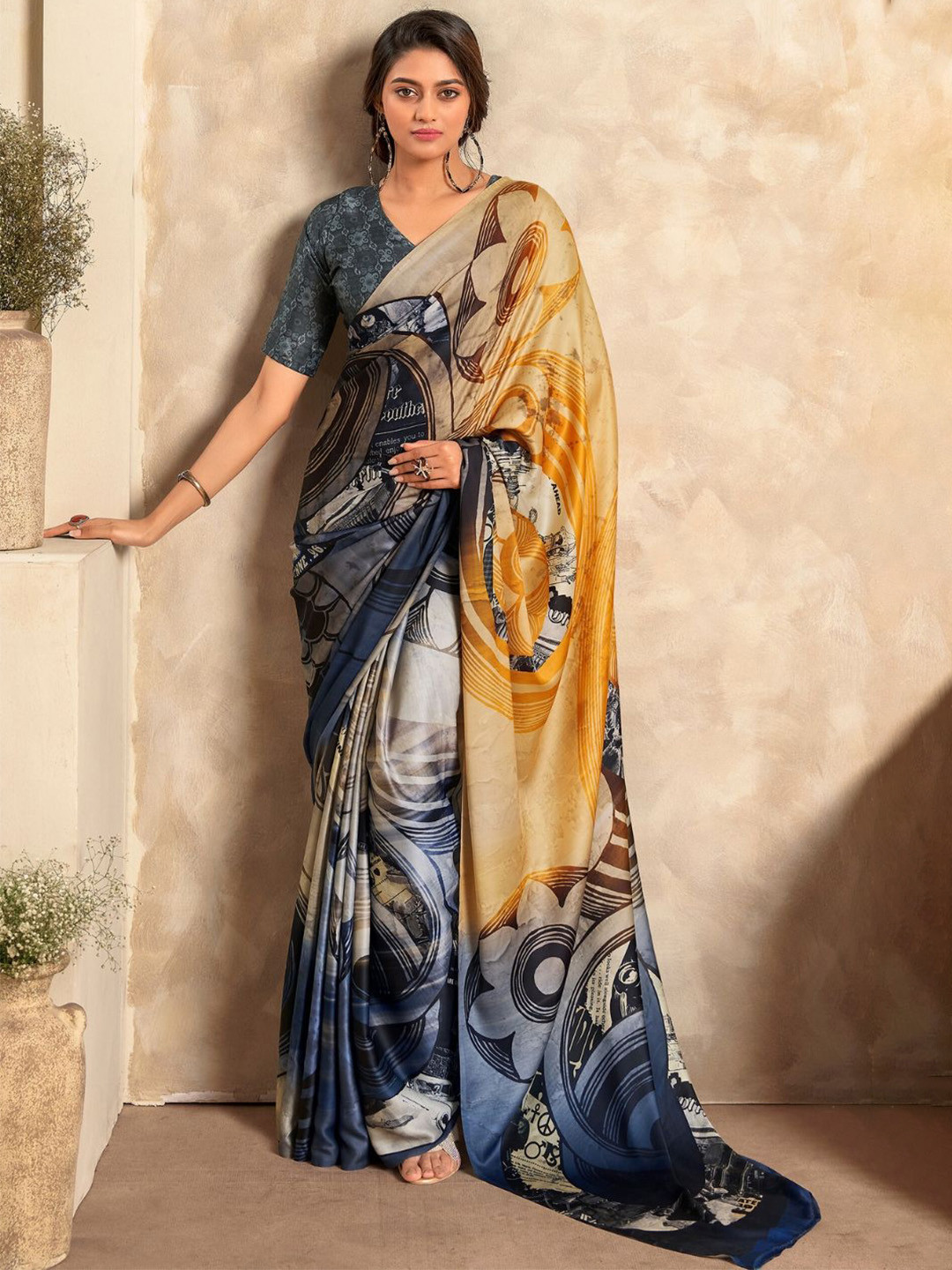 

DEVATITHI Satin Saree, Blue