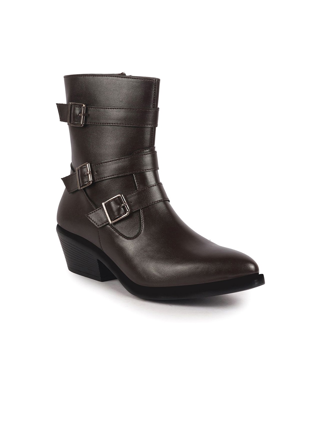 

FAUSTO Women Round Toe Mid Top Boots, Brown