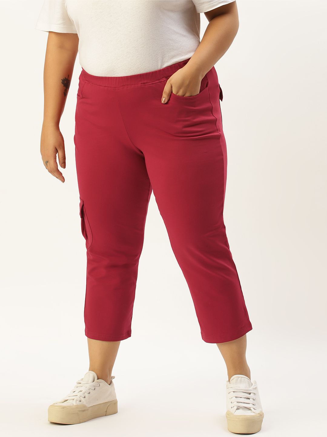 

theRebelinme Women Plus Size High-Rise Capris, Maroon