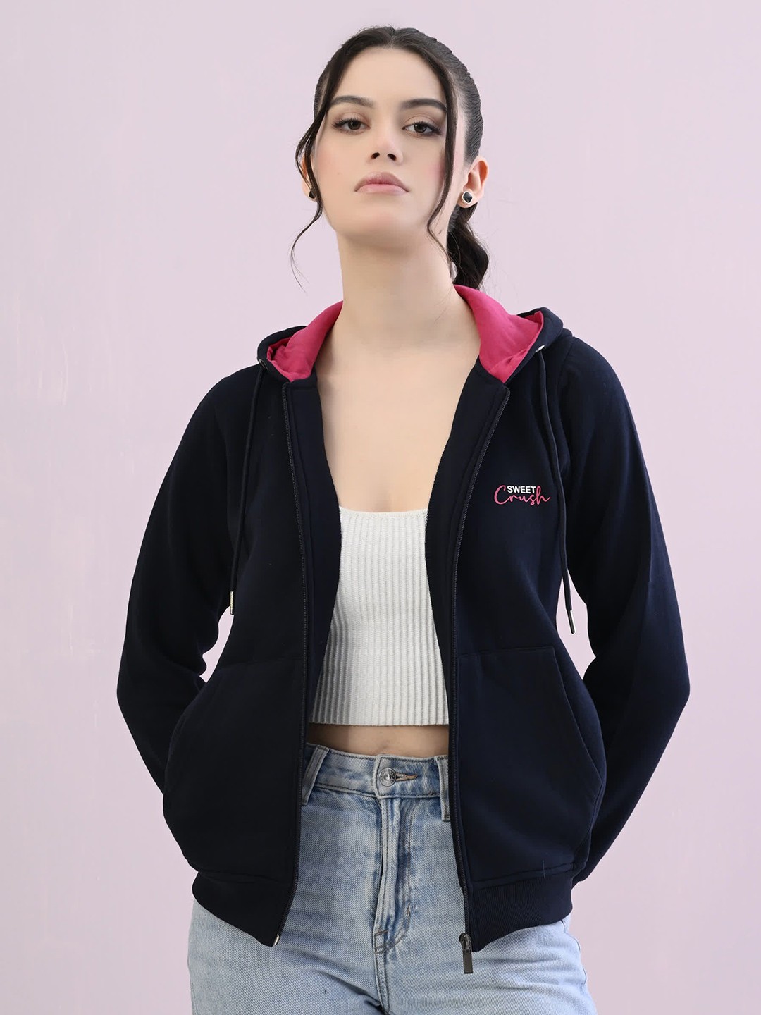 

STARFOX Long Sleeves Hooded Fleece Front-Open Oversized Sweatshirt, Navy blue