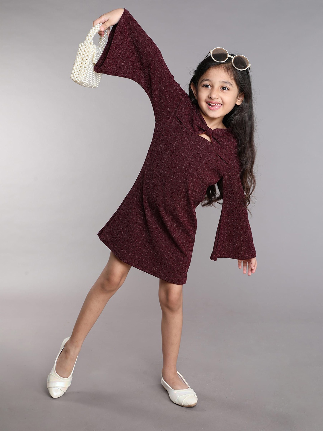 

taffykids Print Bell Sleeve A-Line Dress, Maroon