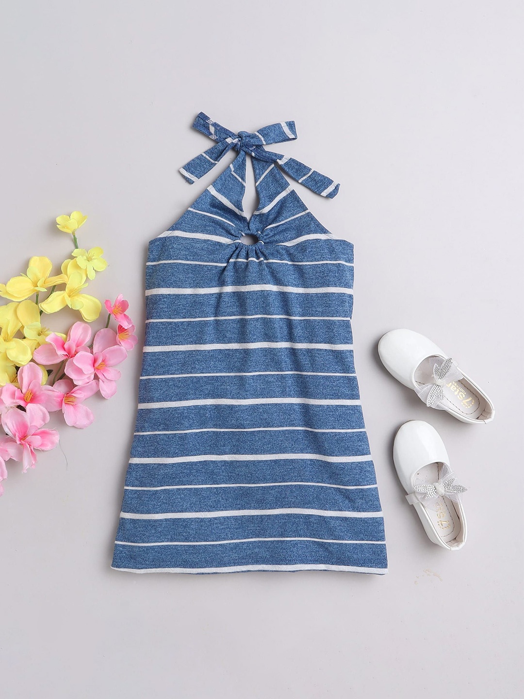 

taffykids Striped Halter Neck A-Line Dress, Blue