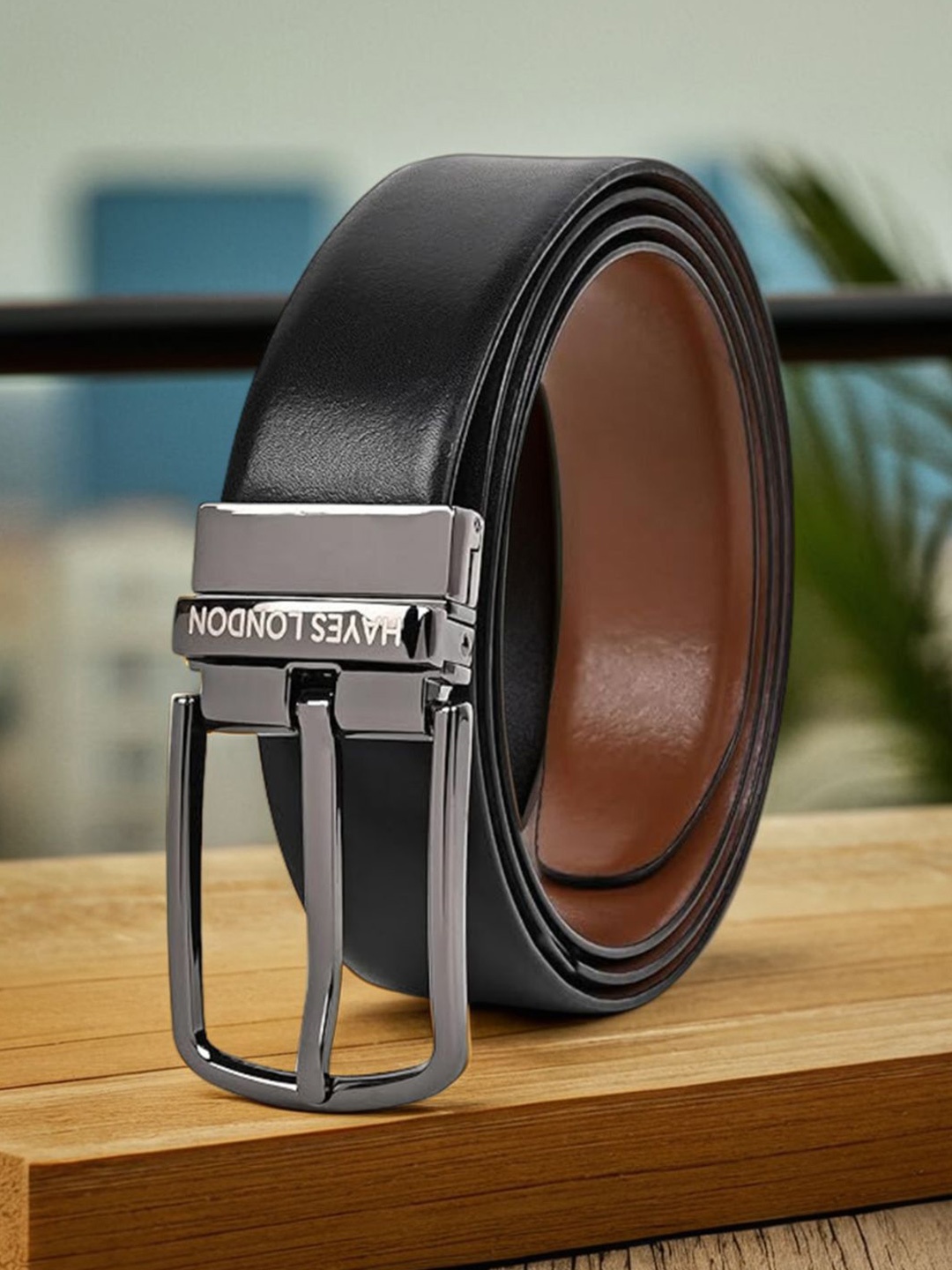 

Hayes London Men Belt Premium Genuine Formal Reversible Leather, Black