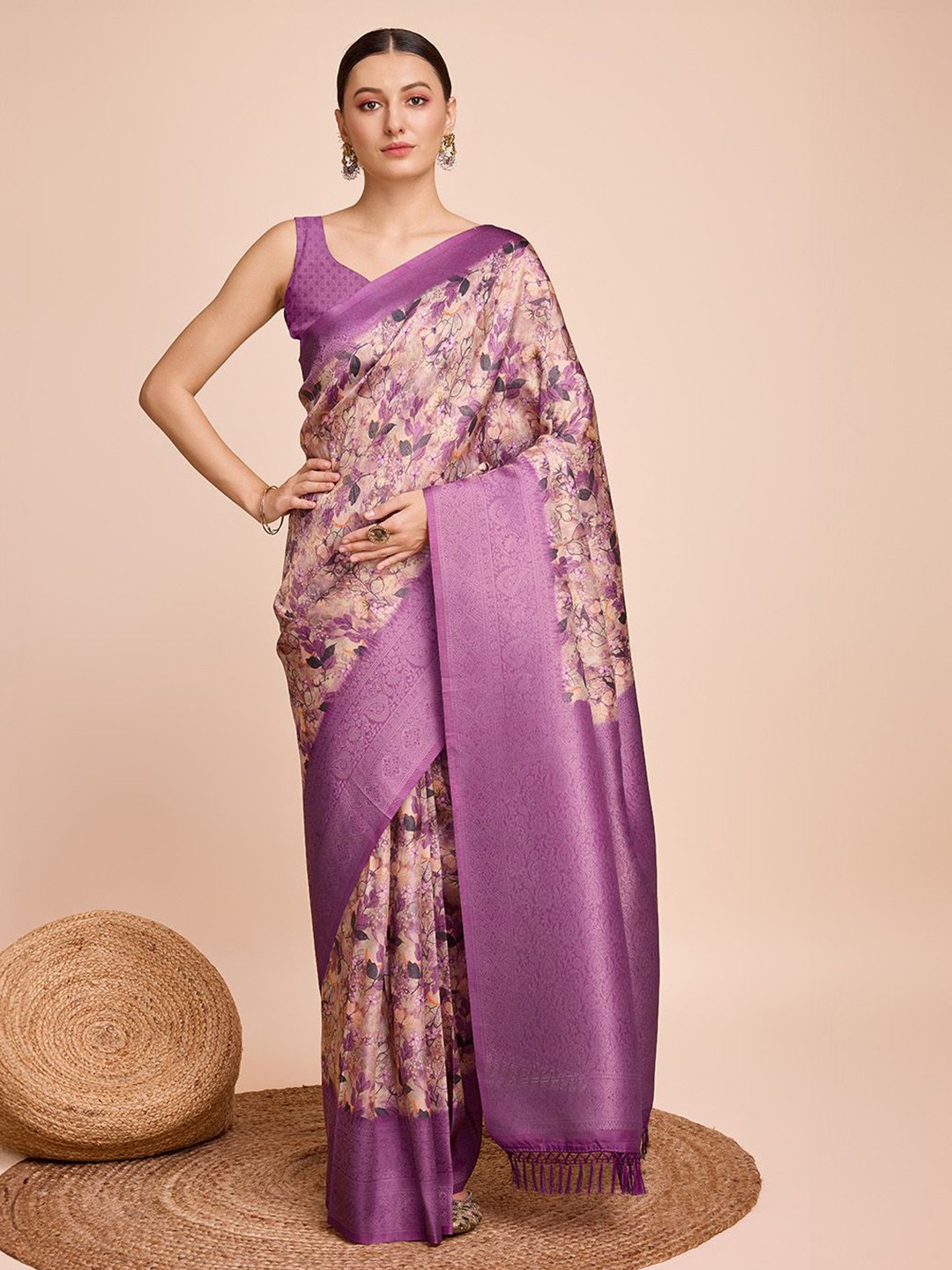 

LEOSAGI Woven Design Zari Pure Silk Saree, Purple