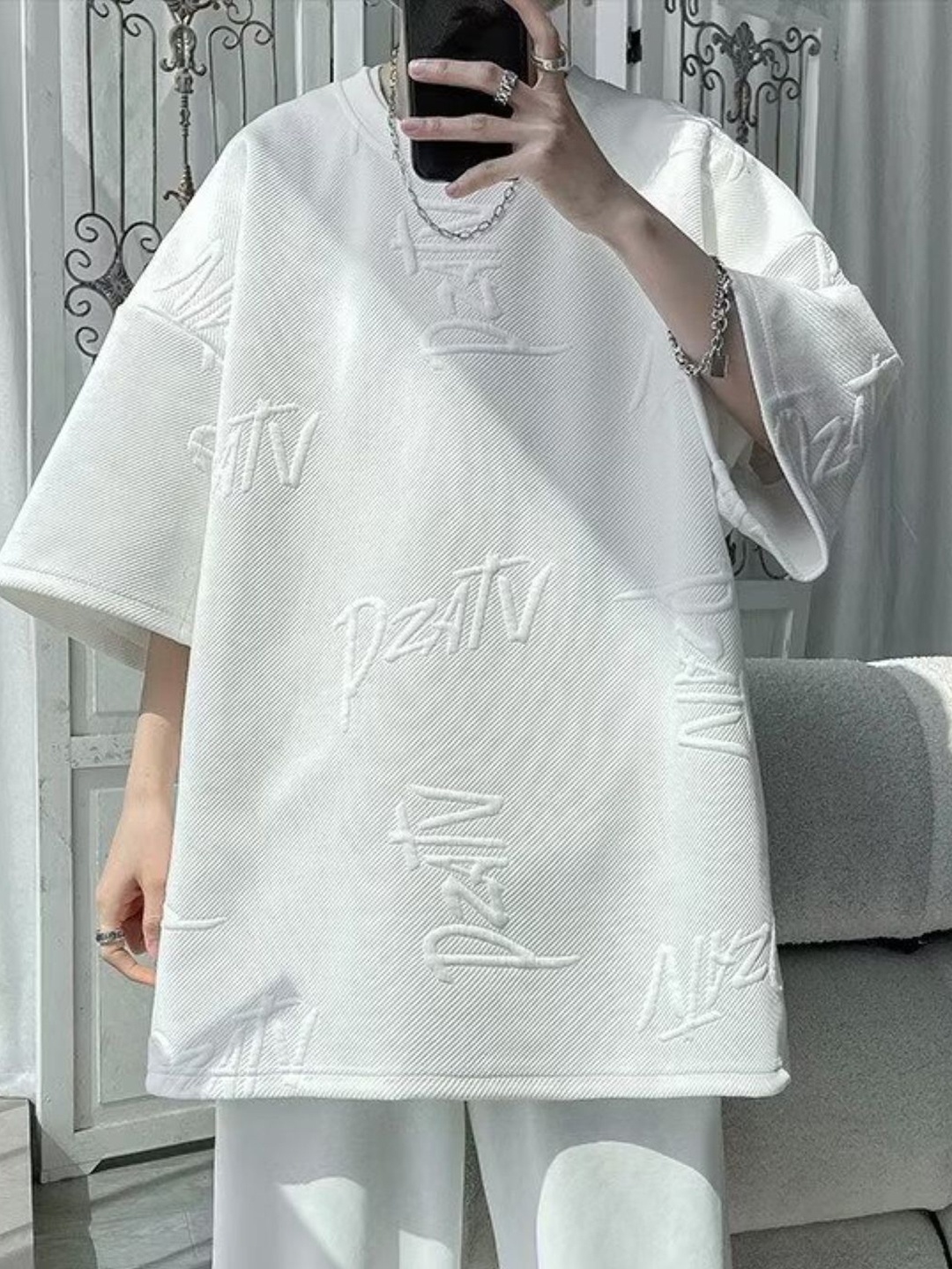 

HERE&NOW Men Typography Printed Round Neck Oversized T-shirt, White