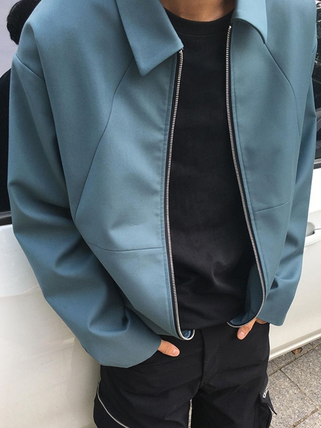 

HERE&NOW Men Spread Collar Solid Casual Tailored Jacket, Blue
