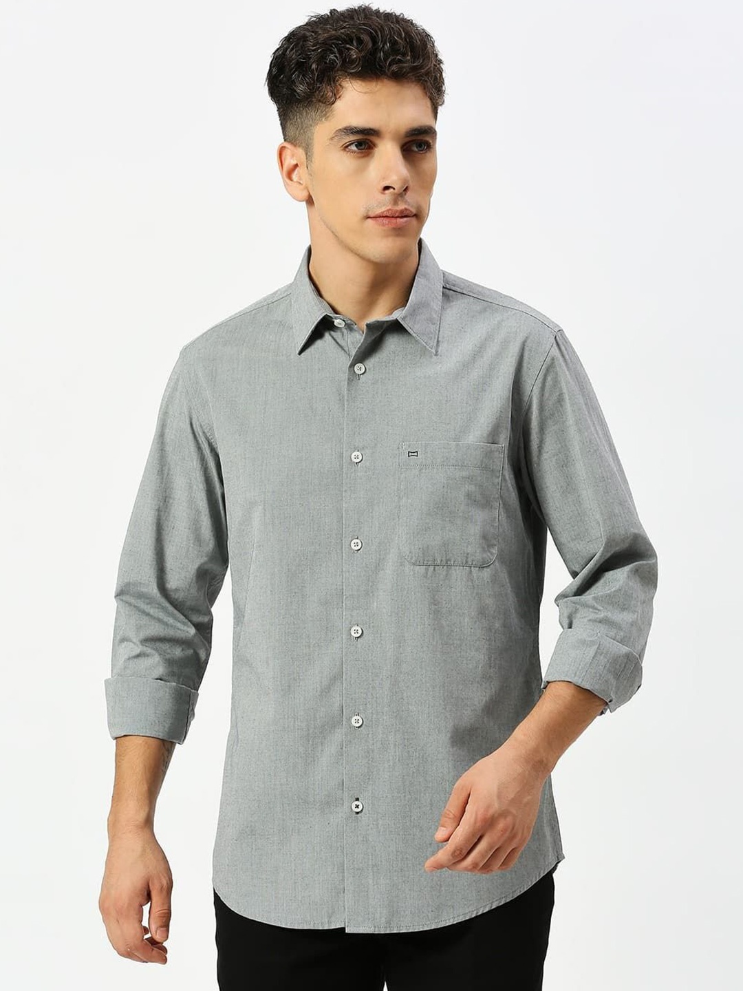 

Basics Men Slim Fit Opaque Solid Cotton Casual Shirt, Grey
