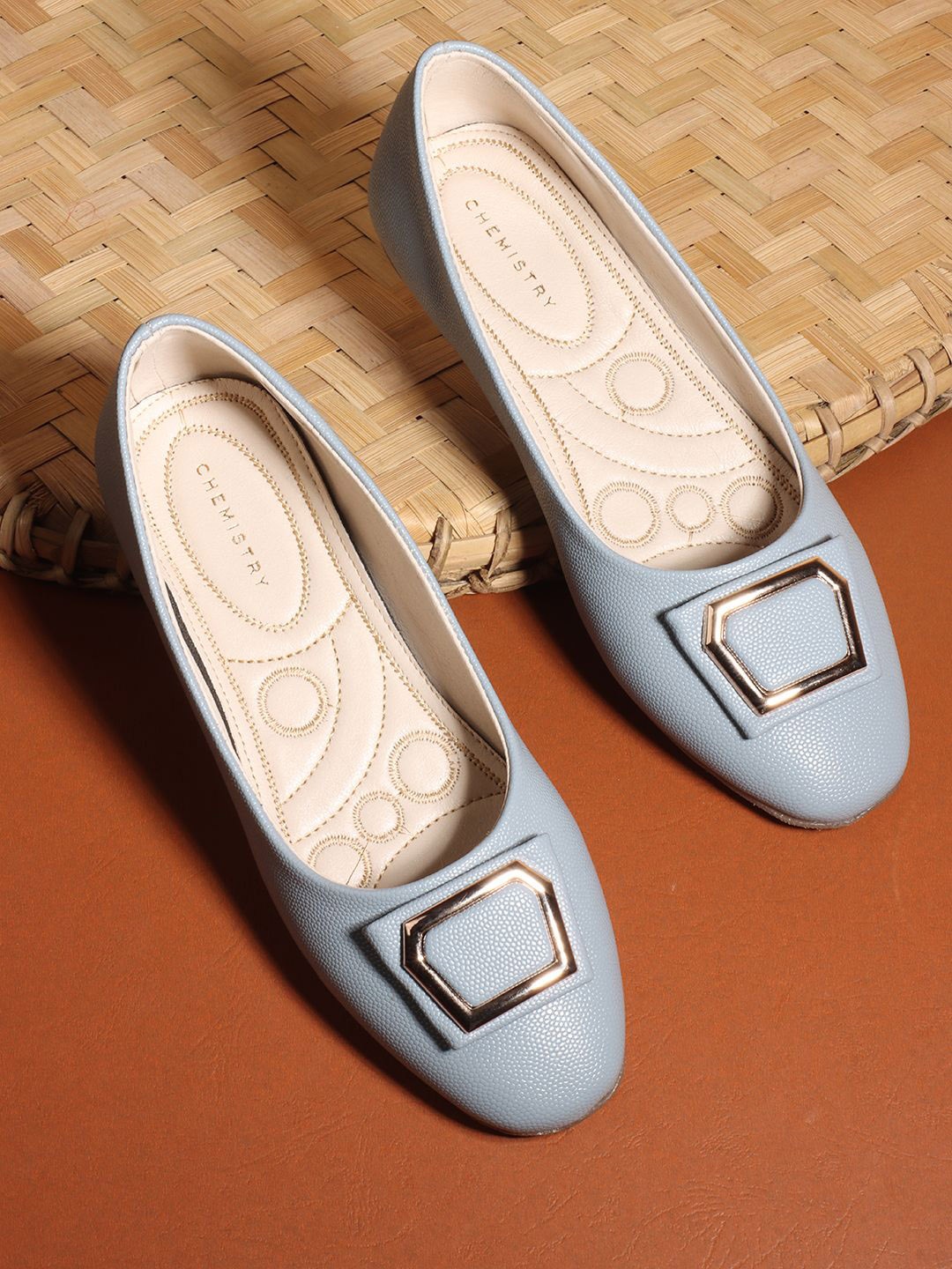 

Chemistry Women Embellished Ballerinas with Buckles Flats, Turquoise blue