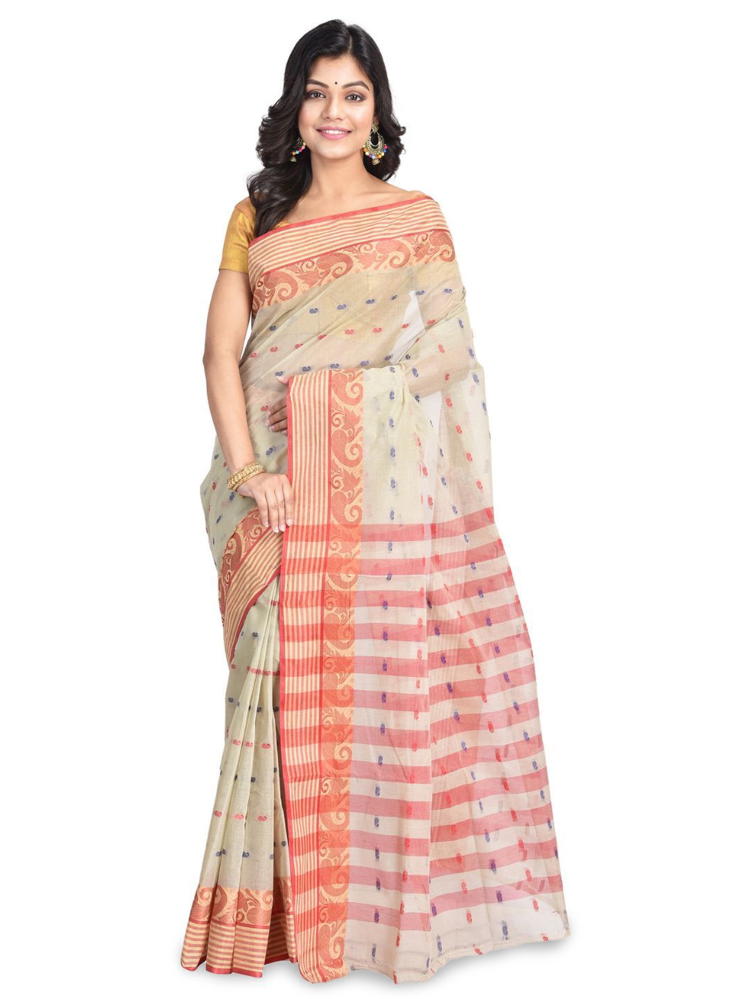 

RAJ SAREE HOUSE Woven Design Pure Cotton Taant Saree, Grey