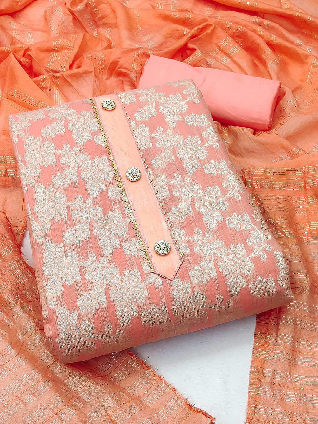 

Maroosh Floral Woven Design Unstitched Dress Material, Peach
