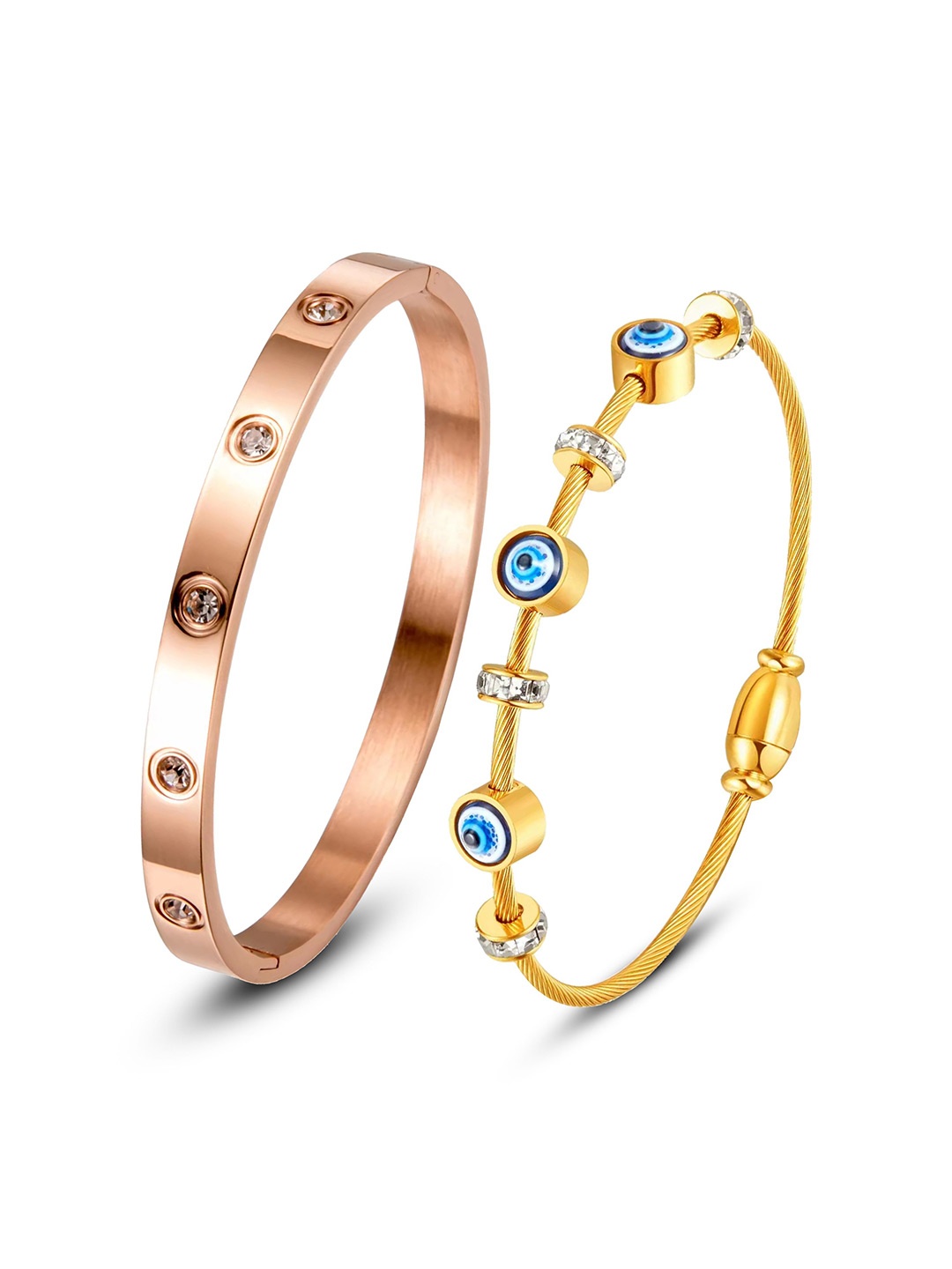 

MEENAZ Set Of 2 Gold-Plated AD Stainless Steel Cuff Bracelet