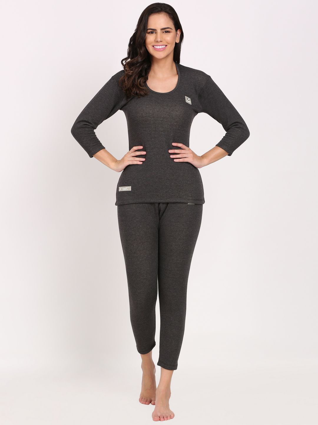 

OOSHIN UK Cotton Round Neck Thermal Set, Black