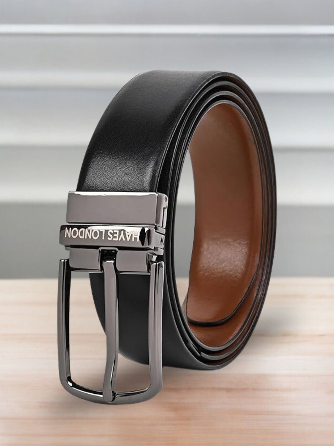 

Hayes London Men Belt Premium Genuine Formal Reversible Leather, Black