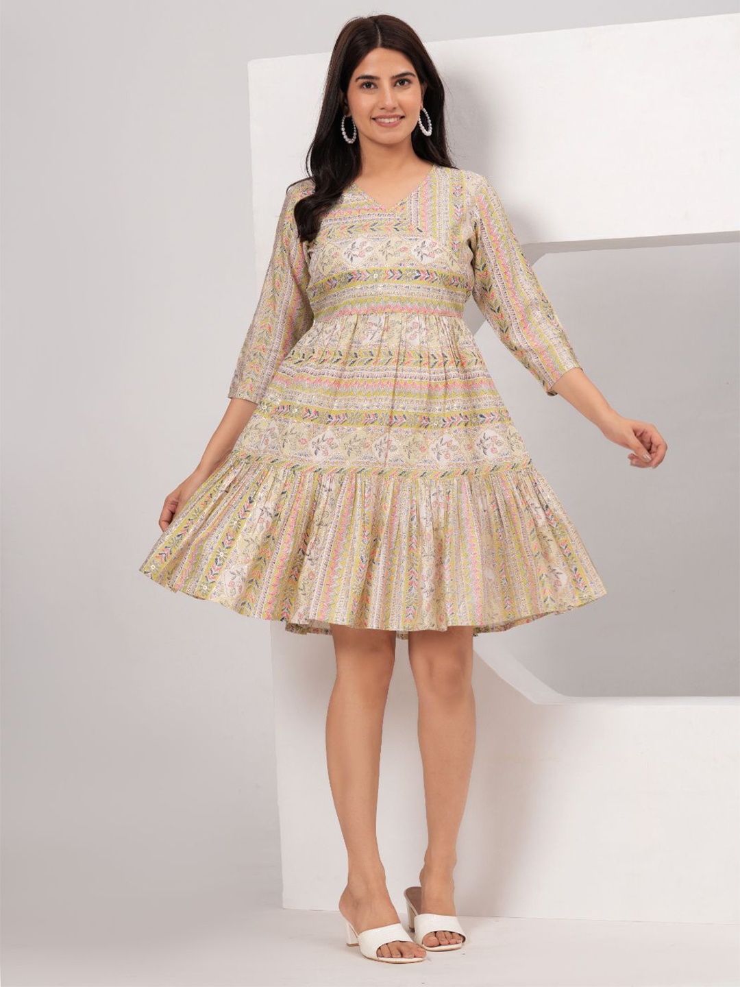 

KALINI Print Ethnic Top, Beige