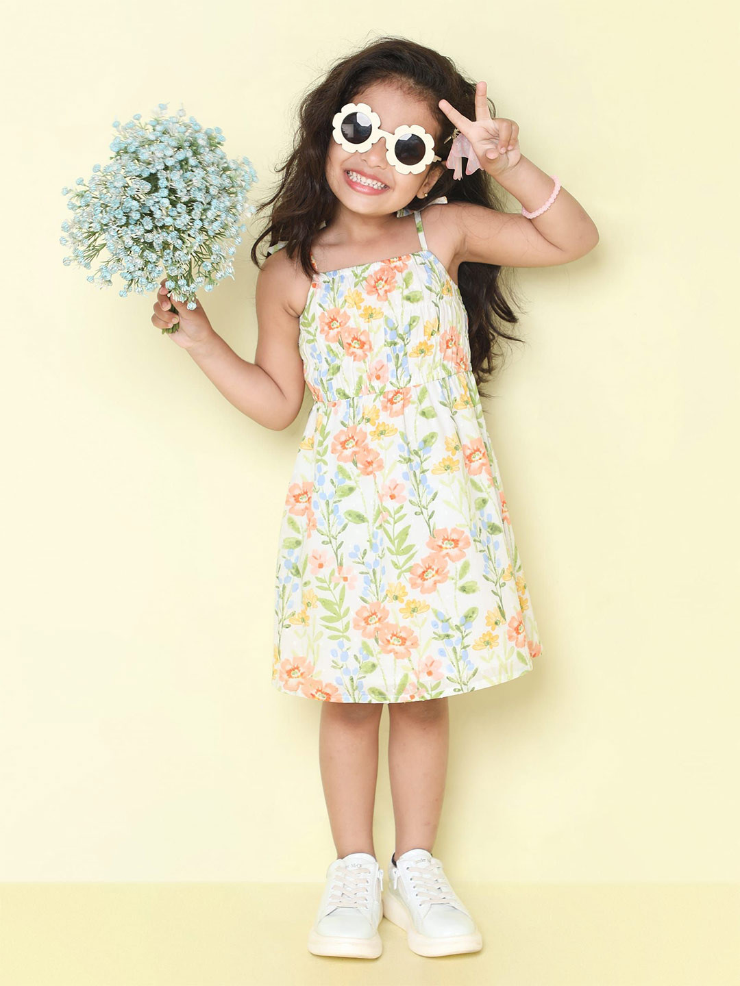 

taffykids Floral Print A-Line Dress, White