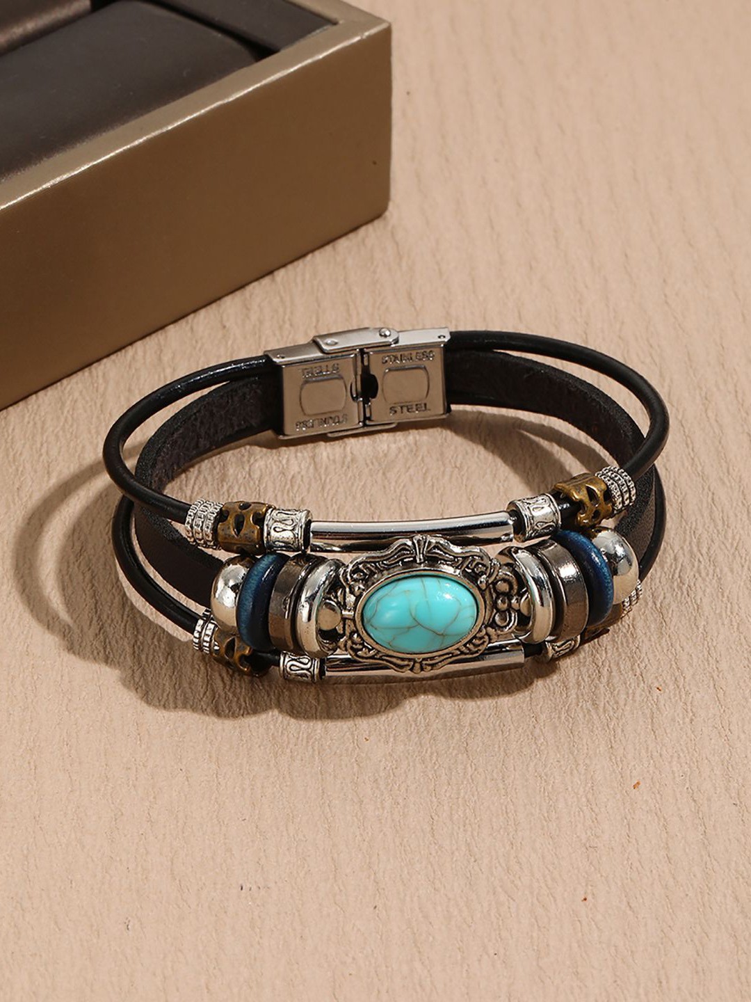 

StyleCast x Revolte Women Leather Antique Multistrand Bracelet, Silver
