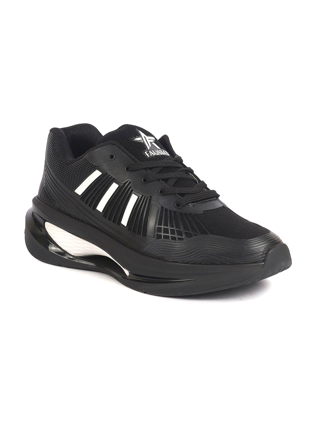

FAUSTO Men Woven Design Lace-Ups PU Sneakers, Black