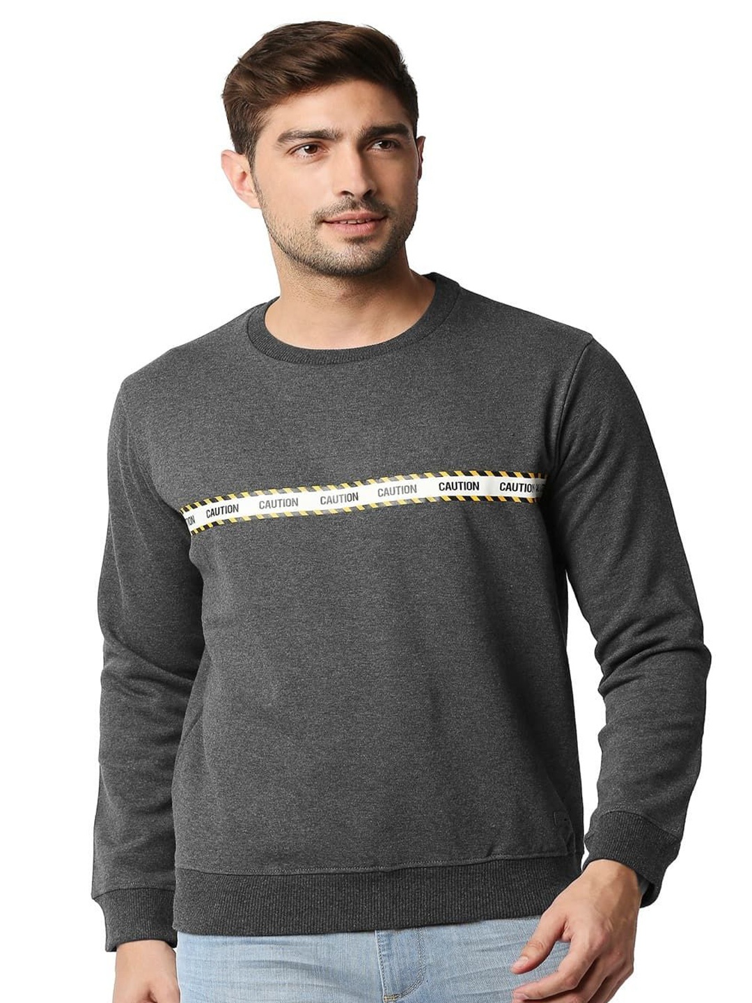 

Basics Men Typography Printed Pullover, Grey