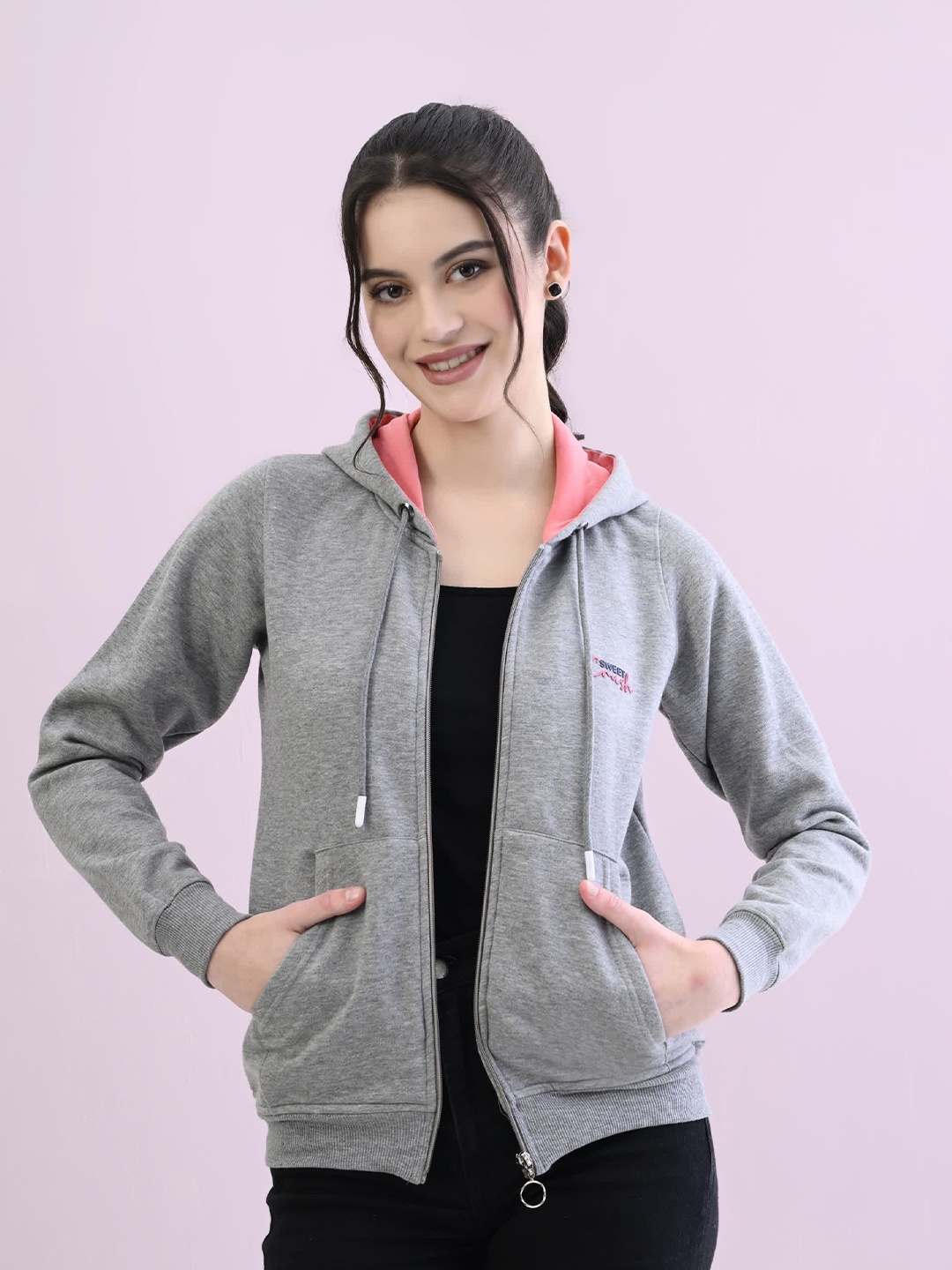 

STARFOX Long Sleeves Hooded Fleece Front-Open Oversized Sweatshirt, Grey