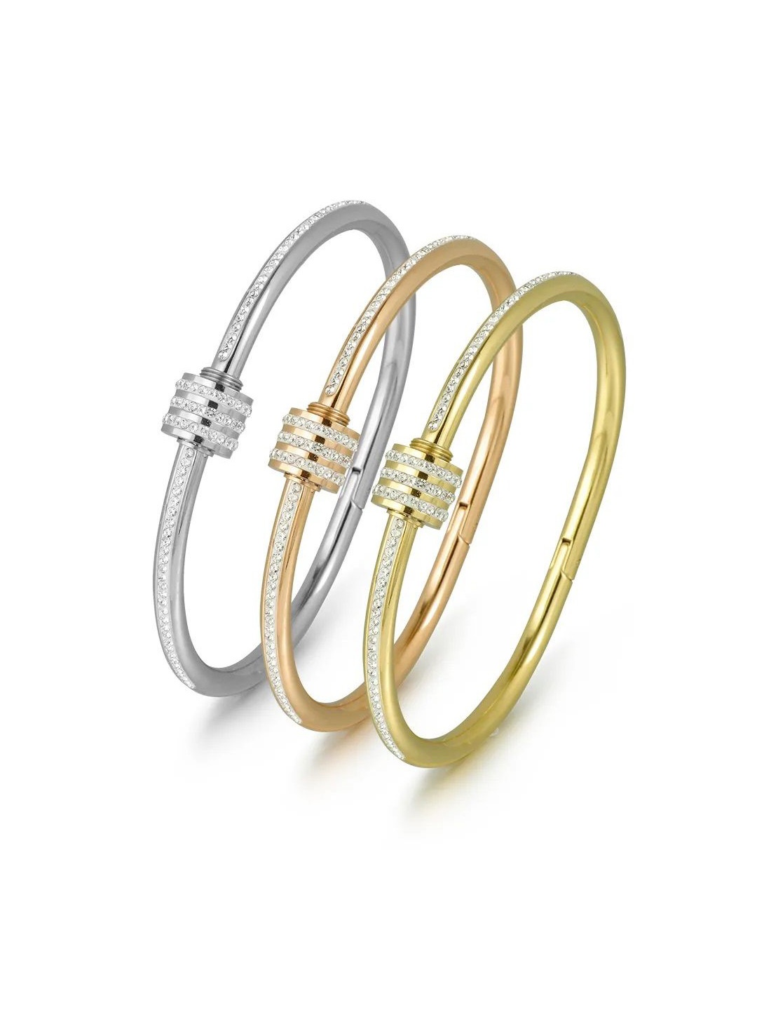 

MEENAZ Set Of 3 Gold-Plated AD Studded Stainless Steel Anti Tarnish Kada Bracelet
