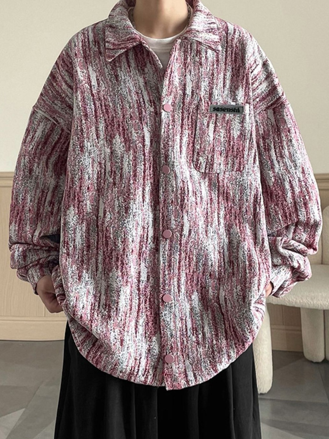 

HERE&NOW Men Spread Collar Abstract Printed Casual Tailored Jacket, Pink