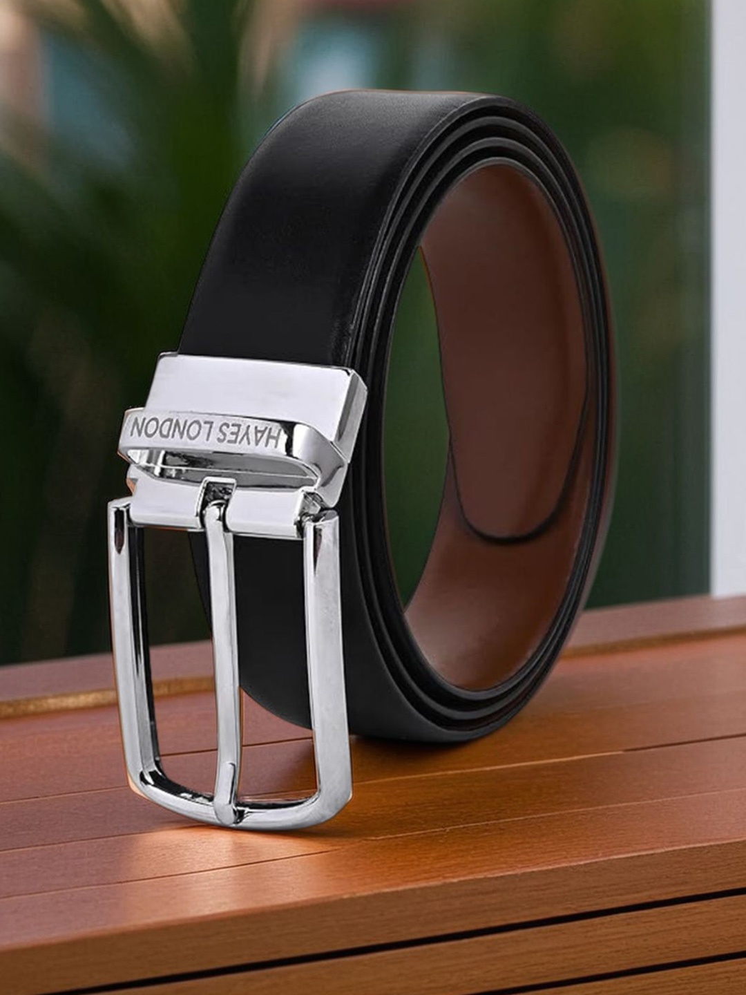 

Hayes London Men Belt Premium Genuine Formal Reversible Leather, Black