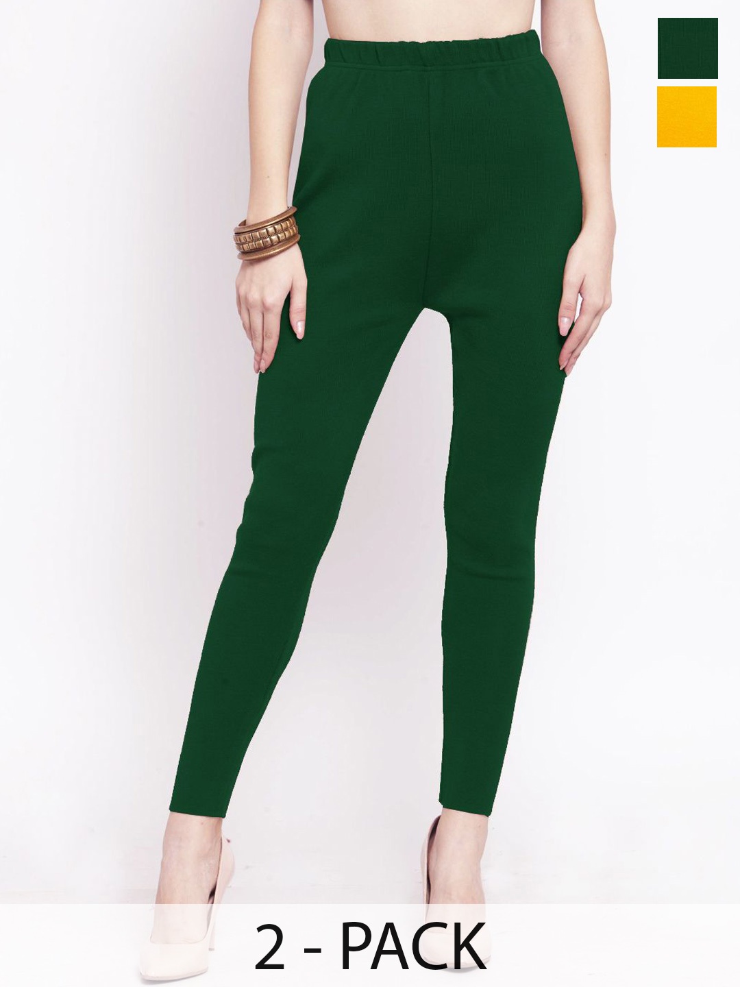 

Castle Lifestyle Women Pack Of 2 Mid-Rise Ankle-Length Leggings, Green