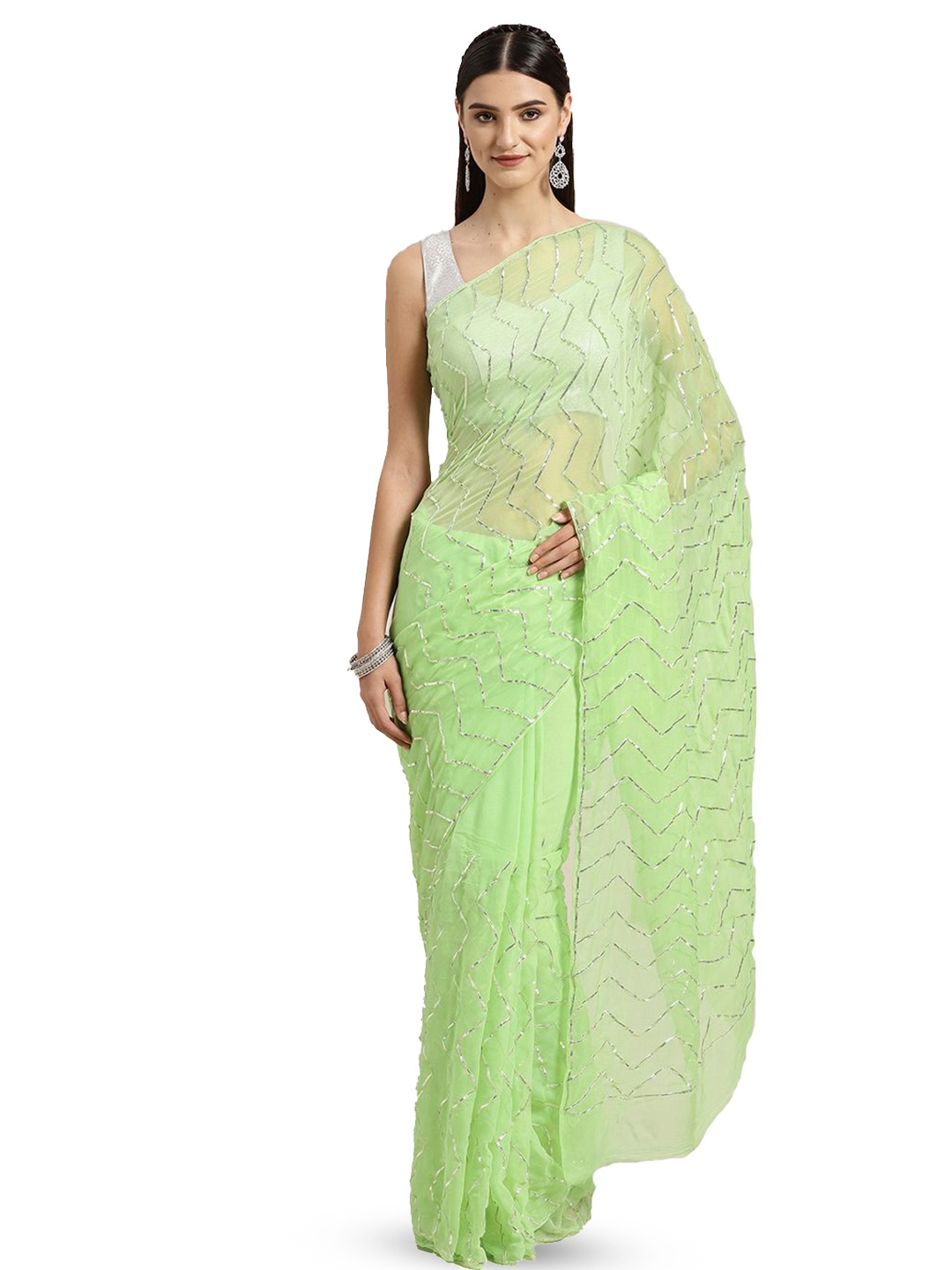 

Geroo Luxe Gotta Patti Pure Chiffon Saree, Green